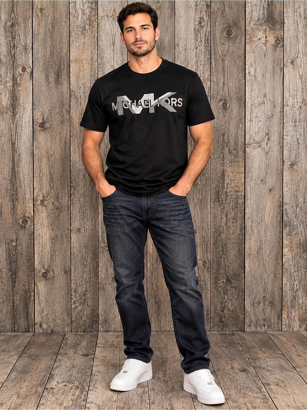 MICHAEL KORS Graphic Logo T-Shirt Men's Large Black 100% Cotton